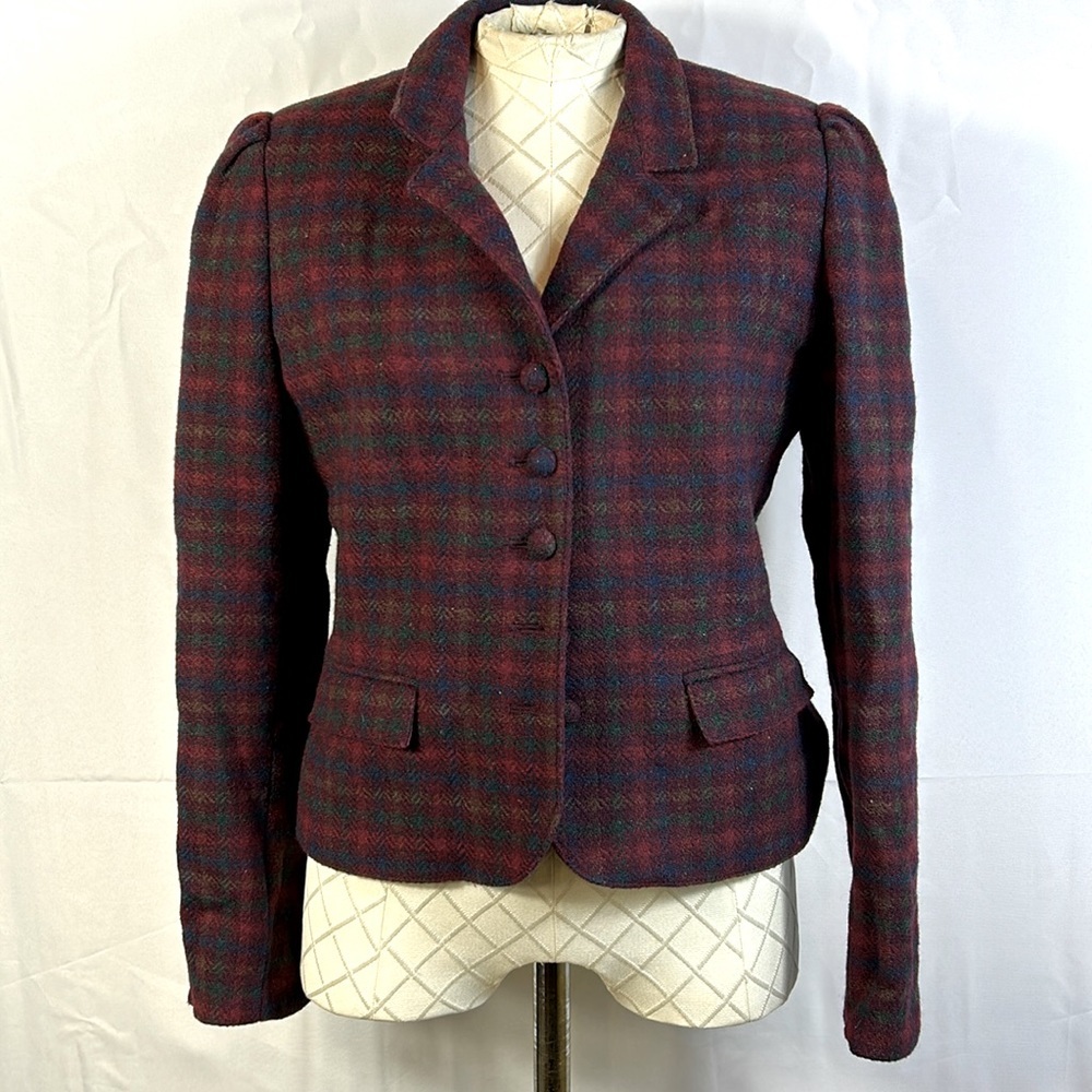 Stirling Cooper Vintage Wool Blazer Size 9/10.  Maroon Plaid. Front Pockets EUC